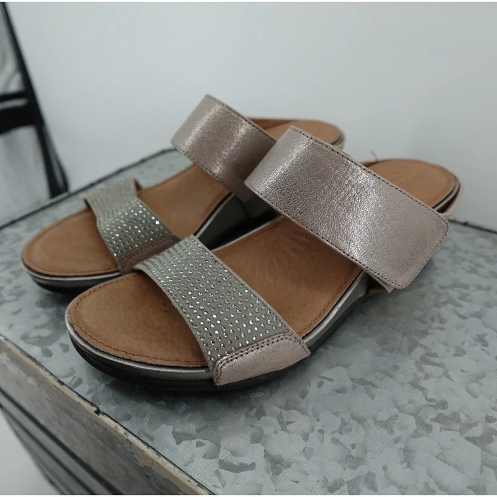 Montana Artisan Crafted Womens 8M‎ Metallic Rhinestone Wedge Sandals 4308693